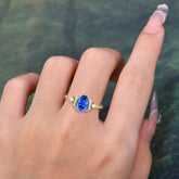 3 Prong Unique Pear Cut Sapphire Cluster Engagement Ring
